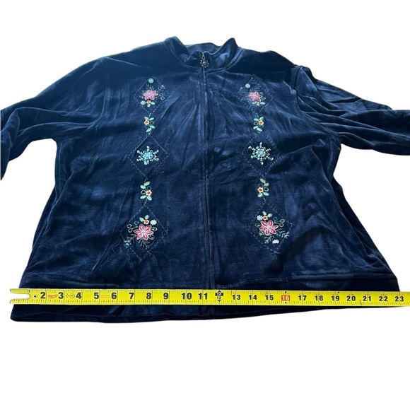 ALFRED DUNNER Black Velvet‎ Jacket Embroidered Cotton Blend  14 zip up vintagee - Picture 4 of 13